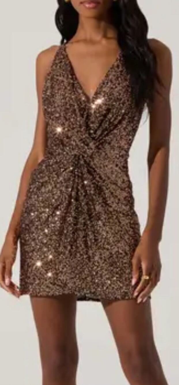 Astr The Label Women’s NWT Black Gold Sequin Mini Dress Sz L Rave Party New Year